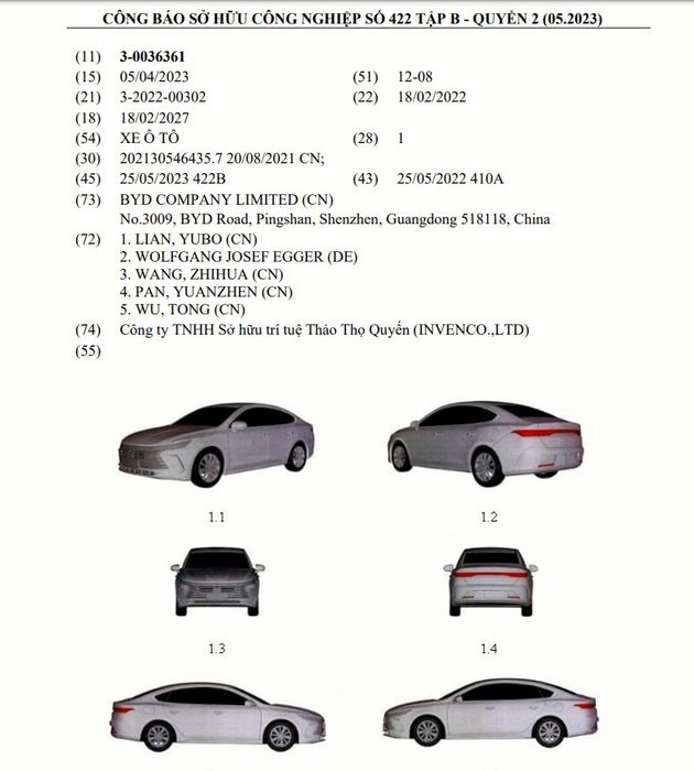 BYD tiếp tục đăng ký bảo hộ kiểu dáng cho Destroyer 05 và Cruiser 05, có khả năng sẽ được bán tại Việt Nam.