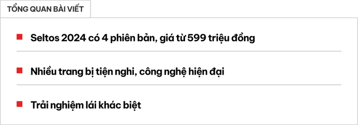 Lái thử Kia Seltos 2024 giá từ 599 triệu: Động cơ 1.5L không chỉ vượt trội hơn mong đợi mà còn tích hợp phanh tay điện tử - Hình ảnh 1.