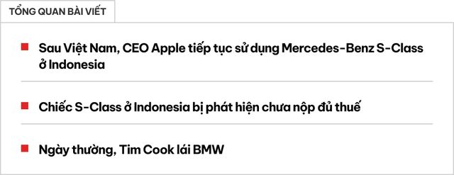 Từ Việt Nam sang Indonesia, Tim Cook vẫn lựa chọn chiếc Mercedes-Benz S-Class, nhưng lại bị 'bóc phốt' nợ thuế - Ảnh 1.