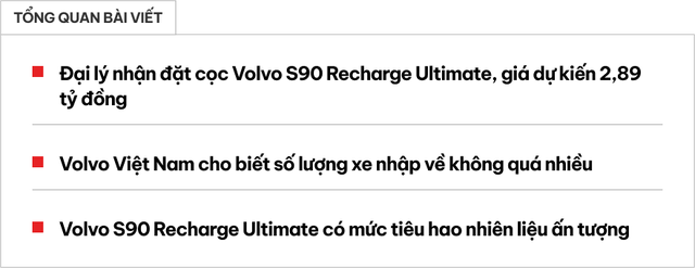 Đại lý đã bắt đầu nhận đặt cọc cho Volvo S90 Recharge Ultimate, với mức giá dự kiến là 2,89 tỷ đồng, ít tiêu thụ nhiên liệu hơn cả Honda Wave - Hình 1.