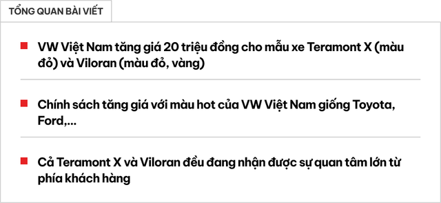 Sự Thật Về Việc Tăng Giá Xe VW Viloran và Teramont X Lên 20 Triệu Đồng: Chỉ Áp Dụng Cho Các Lựa Chọn Màu Sơn Phổ Biến Như Toyota và Ford - Ảnh 1.