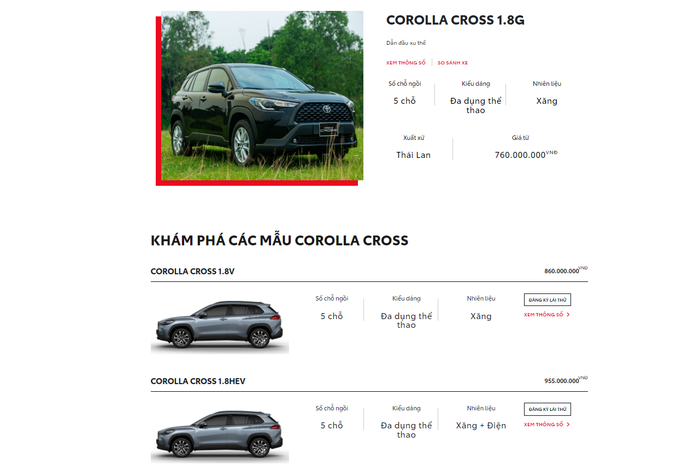 Giá bán khởi điểm của Toyota Corolla Cross tăng nhẹ, hiện dao động từ 760 đến 955 triệu đồng, với xe tiếp tục được nhập khẩu nguyên chiếc từ Thái Lan.