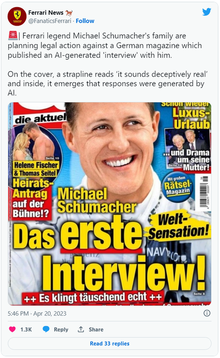 Sử dụng trí thông minh nhân tạo để tạo ra cuộc phỏng vấn giả với huyền thoại đua xe F1, một tổng biên tập báo Đức mất chức - Hình 2.