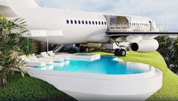 Chiếc máy bay 'hết đát' đã được cải tạo thành một căn biệt thự độc đáo, dựa vào vách núi, với giá thuê lên đến 170 triệu đồng mỗi ngày, nhưng chỉ cần nhìn thôi đã khiến mọi người say mê.