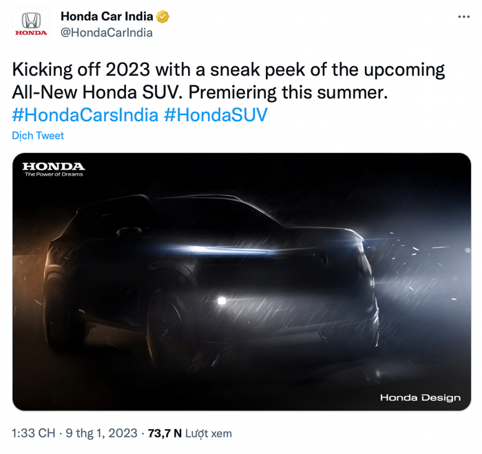 Honda tiết lộ mẫu SUV cho thị trường Ấn Độ, sẽ ra mắt vào mùa hè năm nay, cạnh tranh với Hyundai Creta.