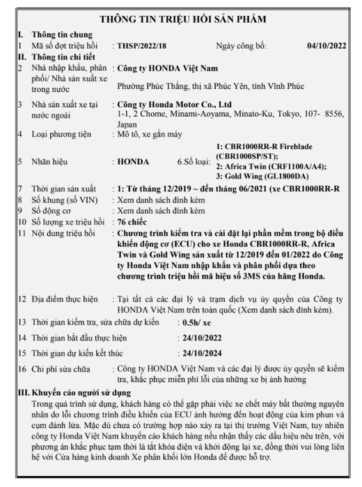Gọi lại một loạt xe máy Honda vì sự cố động cơ dừng hoạt động đột ngột - Ảnh 2