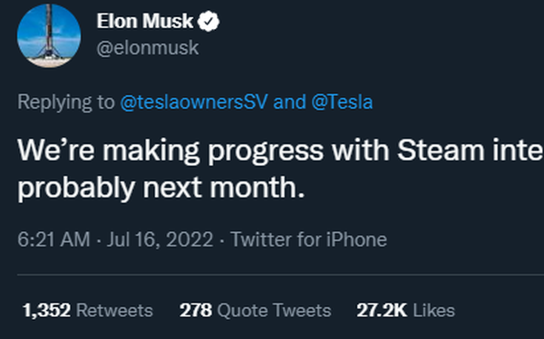 Tesla sẽ tích hợp Steam vào xe điện, Elon Musk hứa tháng sau sẽ thử nghiệm - Ảnh 1.
