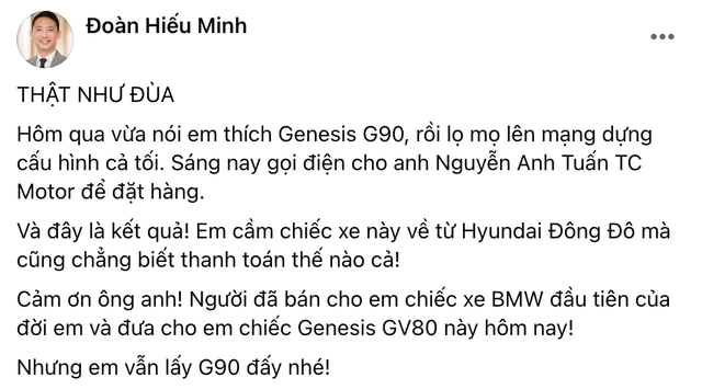 Dù trước đó quan tâm đến BMW 840i, nhưng cuối cùng quyết định sở hữu Genesis G90, cựu Chủ tịch Rolls-Royce Việt Nam bất ngờ nhận được một chiếc SUV hạng sang từng gây xôn xao về nguồn gốc - Hình 1.