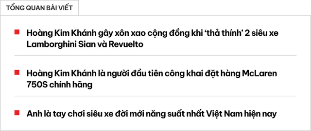 Hoàng Kim Khánh không ngừng thả thính với hàng loạt siêu xe khủng: Từ Lamborghini Sian, Revuelto đến việc công khai đặt mua McLaren 750S - Ảnh 1.