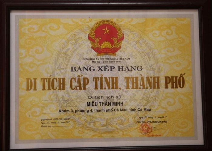 Miếu Thần Minh tự hào được công nhận là Di tích lịch sử của Cà Mau 4