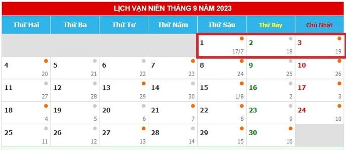 Lịch nghỉ 2/9/2023