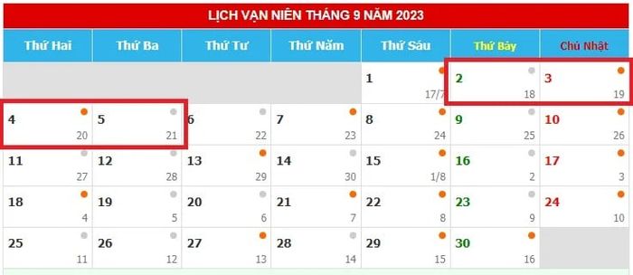 Lịch nghỉ 2/9/2023