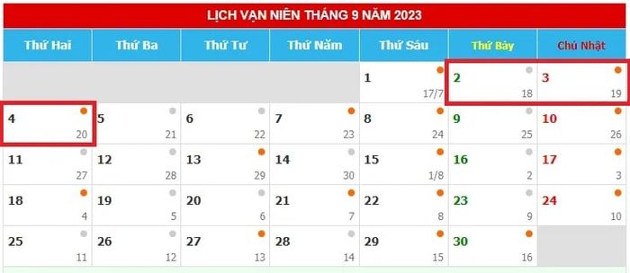 Lịch nghỉ 2/9/2023