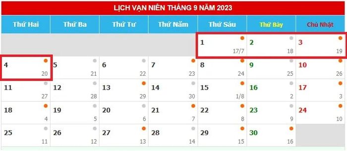 Lịch nghỉ 2/9/2023