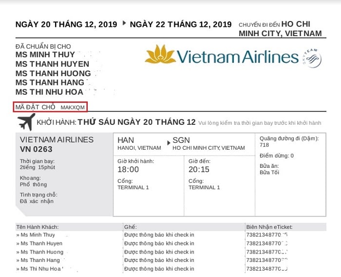 Hướng dẫn kiểm tra vé máy bay đã đặt của Vietnam Airlines.