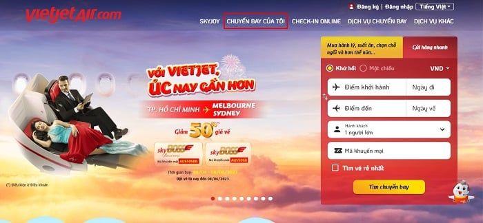 Kiểm tra vé máy bay Vietjet đã đặt