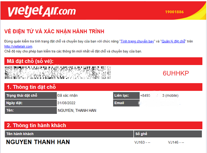 Hướng dẫn kiểm tra vé máy bay Vietjet đã đặt