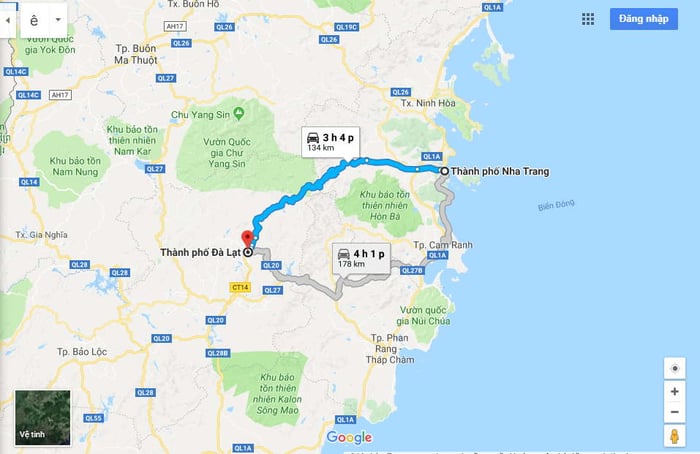 Khoảng cách từ Nha Trang đến Đà Lạt là bao nhiêu km?