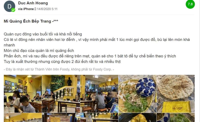 Mì Quảng ếch Bếp Trang - Một trải nghiệm ẩm thực không thể bỏ qua khi đến Đà Nẵng