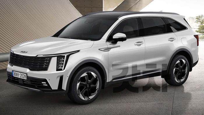 Ảnh phác họa thiết kế Kia Sorento Facelift 2024 dựa trên mẫu thử nghiệm