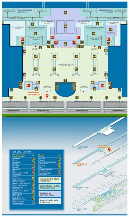 Bản đồ nhà ga T2 sân bay Nội Bài