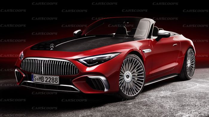 Trình diễn trước bản dựng thiết kế mẫu roadster đầu bảng Mercedes-Maybach SL mercedes-maybach-sl-rendering-carscoops-front.jpg