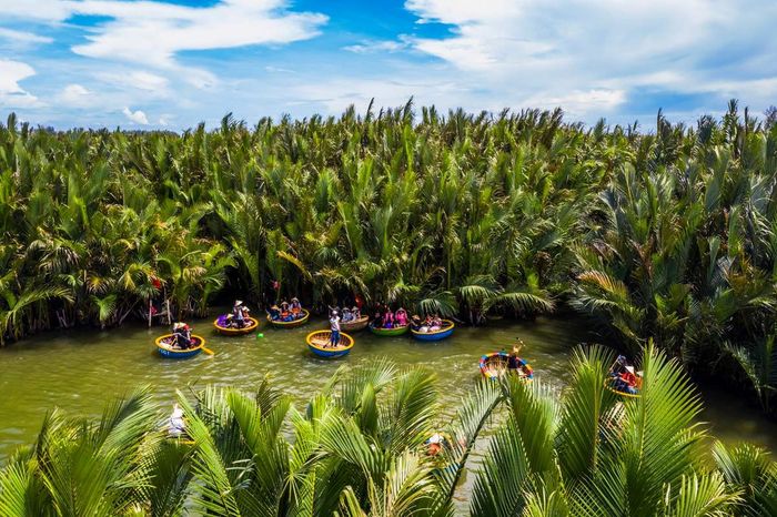 Trải nghiệm múa thuyền thúng trên dòng sông tại Khu sinh thái rừng dừa Bảy Mẫu Hội An làm cho lòng người thích thú