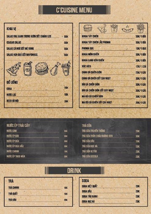 ```Thưởng thức đồ ăn tại C Cuisine Pizza & Burger và quên hết con đường về.```