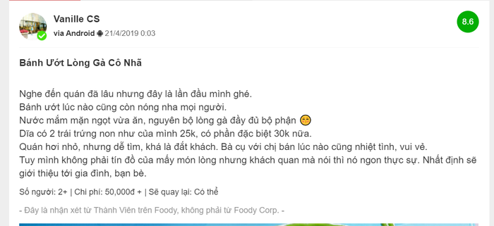 Bánh ướt lòng gà Cô Nhã - Một trong những món đặc sản của thành phố biển Vũng Tàu được hàng ngàn người yêu thích