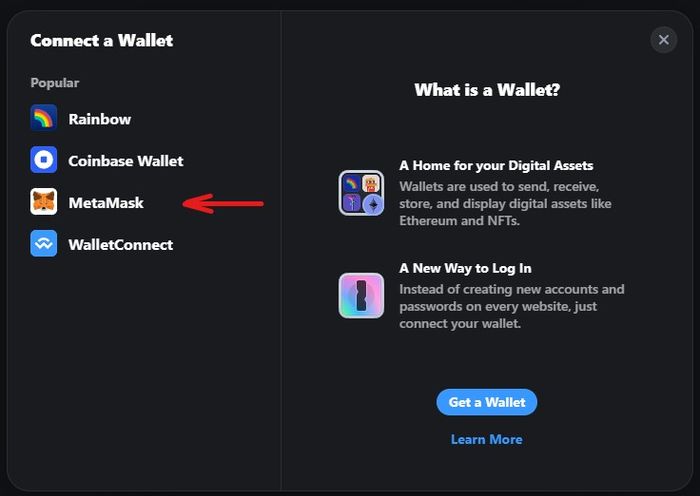 Chọn ví MetaMask