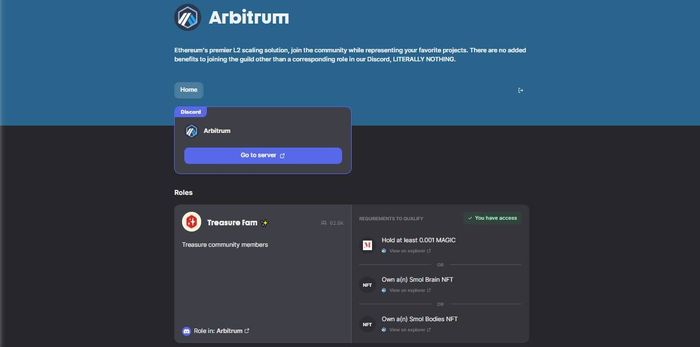 Trang web: Guild.xyz/arbitrum
