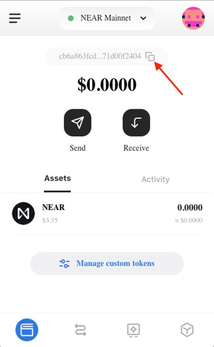 Nhận địa chỉ ví nhận token