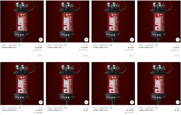 Bộ sưu tập NFT CloneX Mint Vial của RTFKT. Nguồn: OpenSea