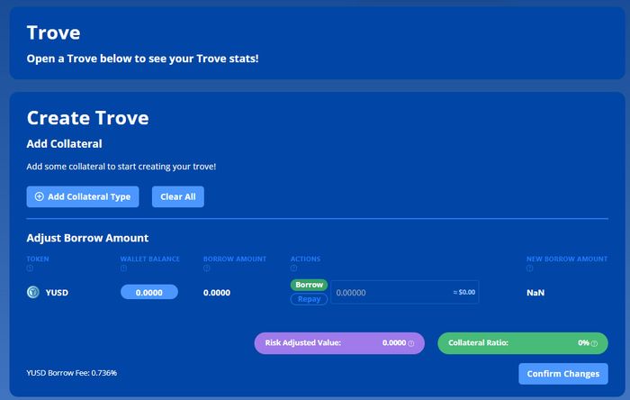 Tính năng vay mượn trên Yeti Finance