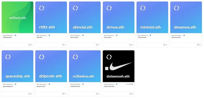Số lượng tên miền ENS mà RTFKT hiện đang sở hữu. Nguồn: OpenSea