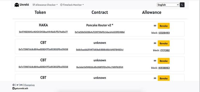 Tìm token mà bạn muốn Thu hồi quyền truy cập.
