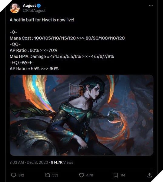 LMHT: Riot Games tăng cường Hwei sau khi tỉ lệ thắng thấp kỷ lục và người chơi phàn nàn quá nhiều 3
