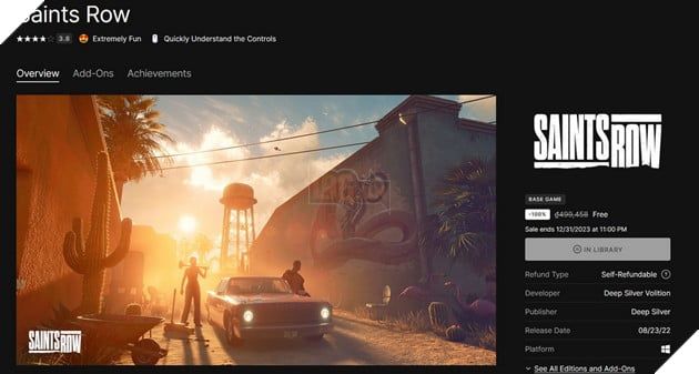 Epic Games Store đang tổ chức một sự kiện lớn cuối năm bằng việc mở tặng miễn phí tựa game Saints Row 2022 ngay hôm nay, đợt 2.