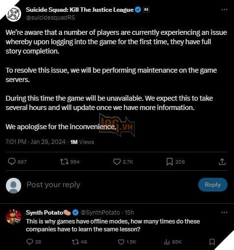 Suicide Squad: Kill The Justice League gặp sự cố, buộc phải tạm ngừng server khiến cộng đồng game thủ không khỏi than phiền