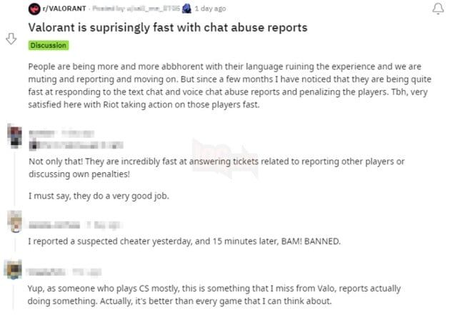Riot Games được khen ngợi rất nhiều vì tốc độ phản hồi nhanh chóng với các báo cáo tiêu cực trong Valorant