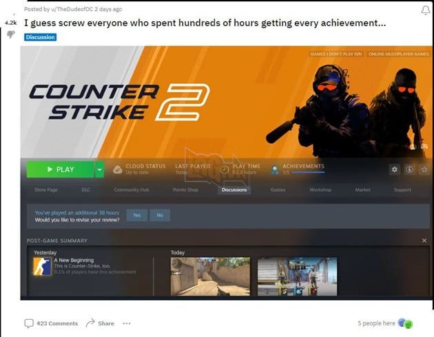 Các game thủ Counter-Strike 2 tức giận khi Valve quyết định loại bỏ toàn bộ 167 thành tựu của CS:GO