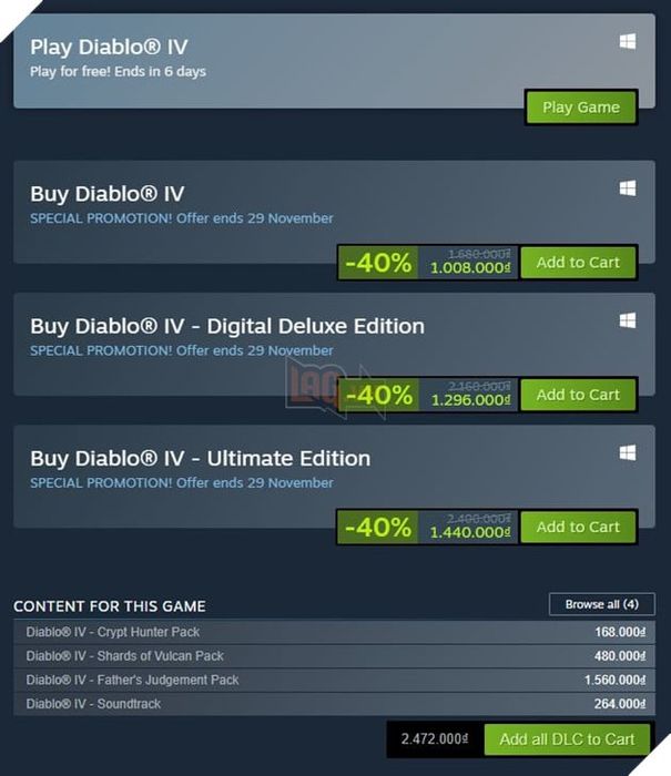 Diablo 4 mở cửa miễn phí trên Steam với chương trình giảm giá đặc biệt 2