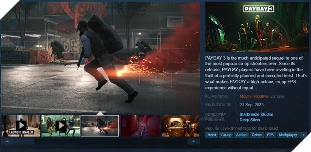 Payday 3 Nhanh Chóng Góp Mặt Trong Top 30 Game Bị Đánh Giá Tệ Nhất Trên Steam