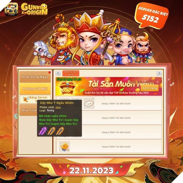 22/11 ra mắt Server Đặc biệt S152 Gà Du Ký, nhận FREE vũ khí và skin mới tại Gunny Origin 3