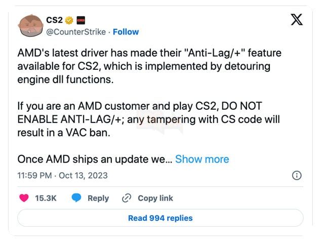 Valve cảnh báo rằng tính năng chống Mytour của AMD có thể khiến game thủ Counter-Strike 2 bị khóa tài khoản