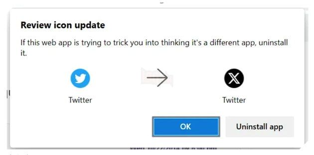 Microsoft Edge cảnh báo lừa đảo sau khi ứng dụng Twitter thay đổi biểu tượng