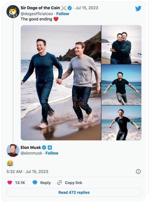 Cười sảng khoái với bộ ảnh 'tình anh em' giữa Elon Musk và Mark Zuckerberg do trí tuệ nhân tạo tạo ra.