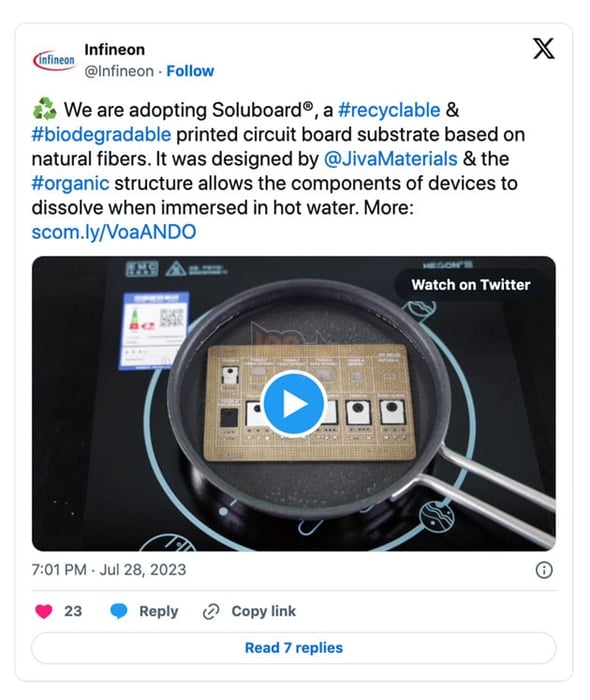 Nhằm giảm lượng rác thải điện tử, Infineon đã thành công trong việc phát triển PCB phân huỷ trong nước.