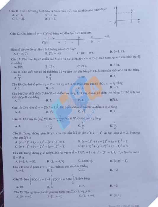 Bài thi và đáp án môn Toán trong Kỳ thi THPT Quốc gia năm 2023 2