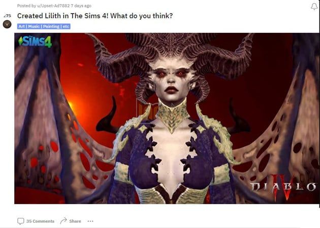 Khi Lilith trong Diablo 4 bước sang thế giới The Sims 4 dưới bàn tay của một game thủ